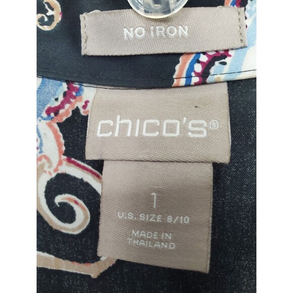 Chico's No-Iron Sateen Paisley Wing-Collar Button-Up Shirt Size 1 Medium - Picture 3 of 6